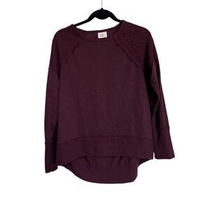 Knox Rose Top Womens Size Small Burgundy Floral Lace Henley‎ Long Sleeve